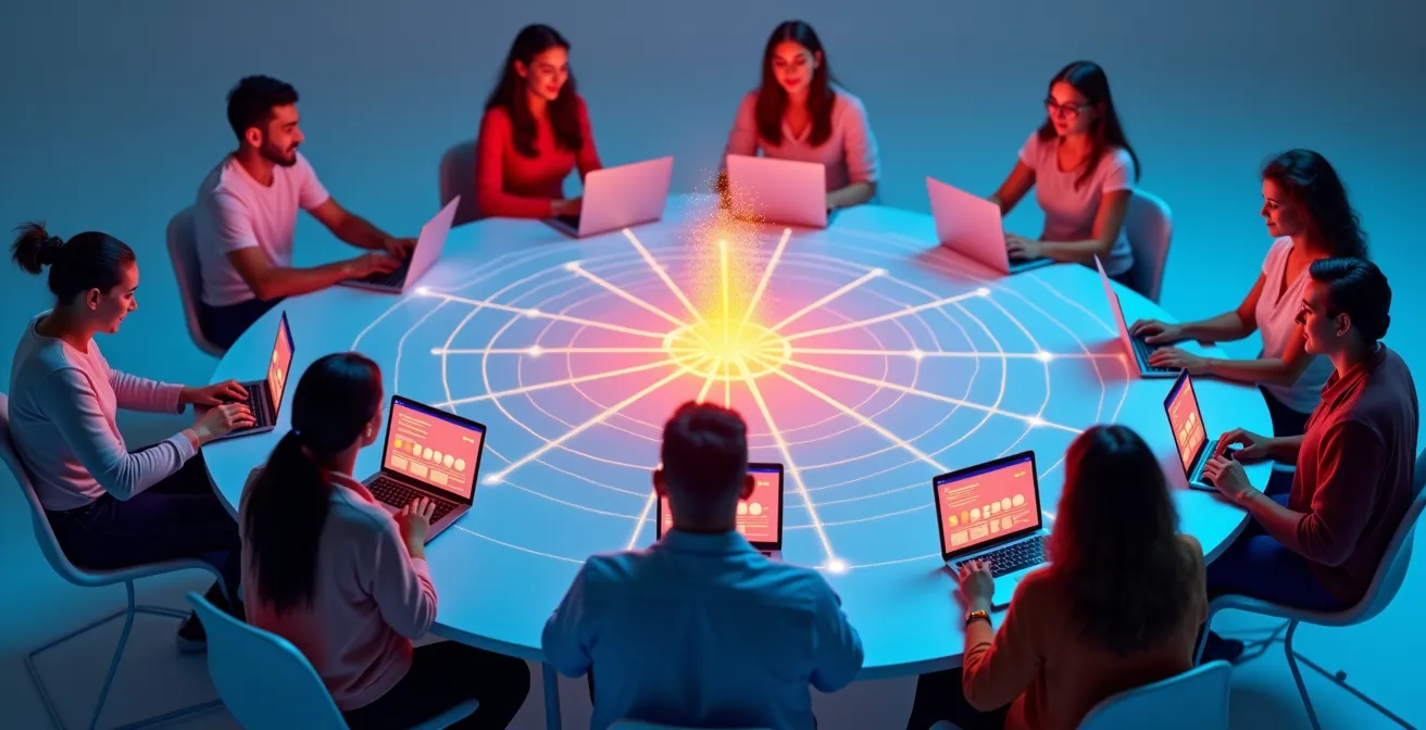 Visuelle Darstellung eines Netzwerks von Lernenden, die Mikro-Lernen und digitale Tools nutzen