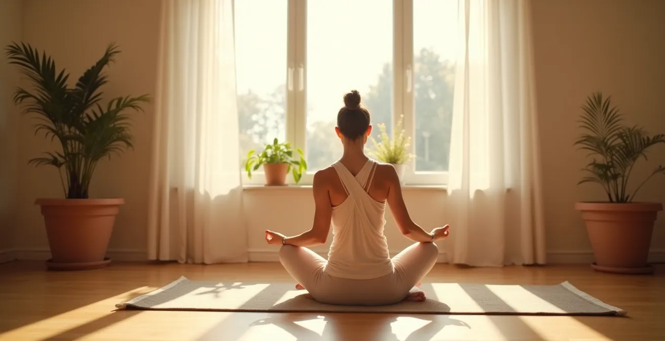 Heimische Entspannungsecke mit warmer Beleuchtung und natürlichen Materialien
