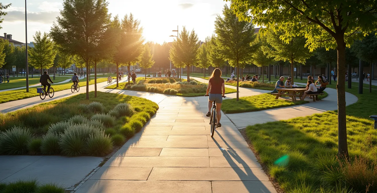 Die fünf Säulen eines präventiven Lebensstils visualisiert in deutscher Umgebung