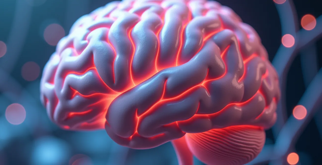 Visualisierung der Gehirnaktivität während der Meditation, die die Verbindung zwischen Amygdala und präfrontalem Kortex zeigt