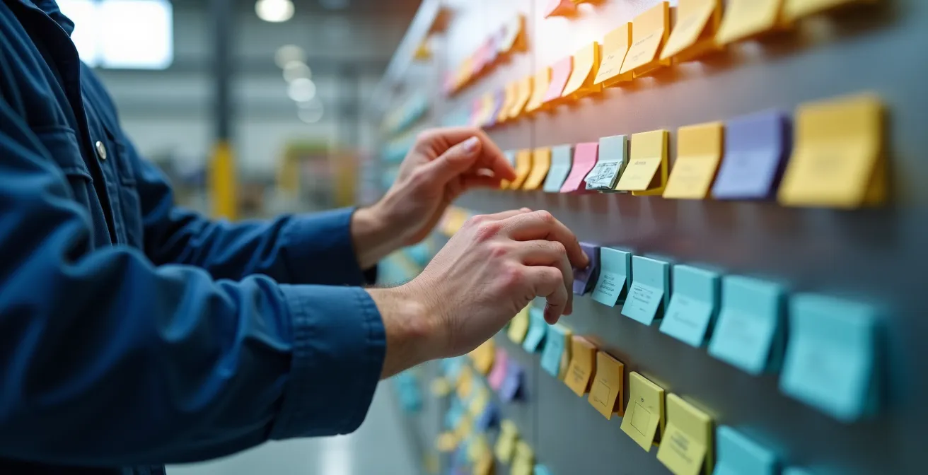 Physisches Kanban-Board in deutscher Produktionsumgebung