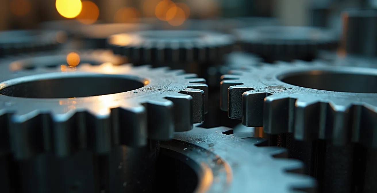 Makroaufnahme von Zahnrädern als Metapher für Prozessoptimierung