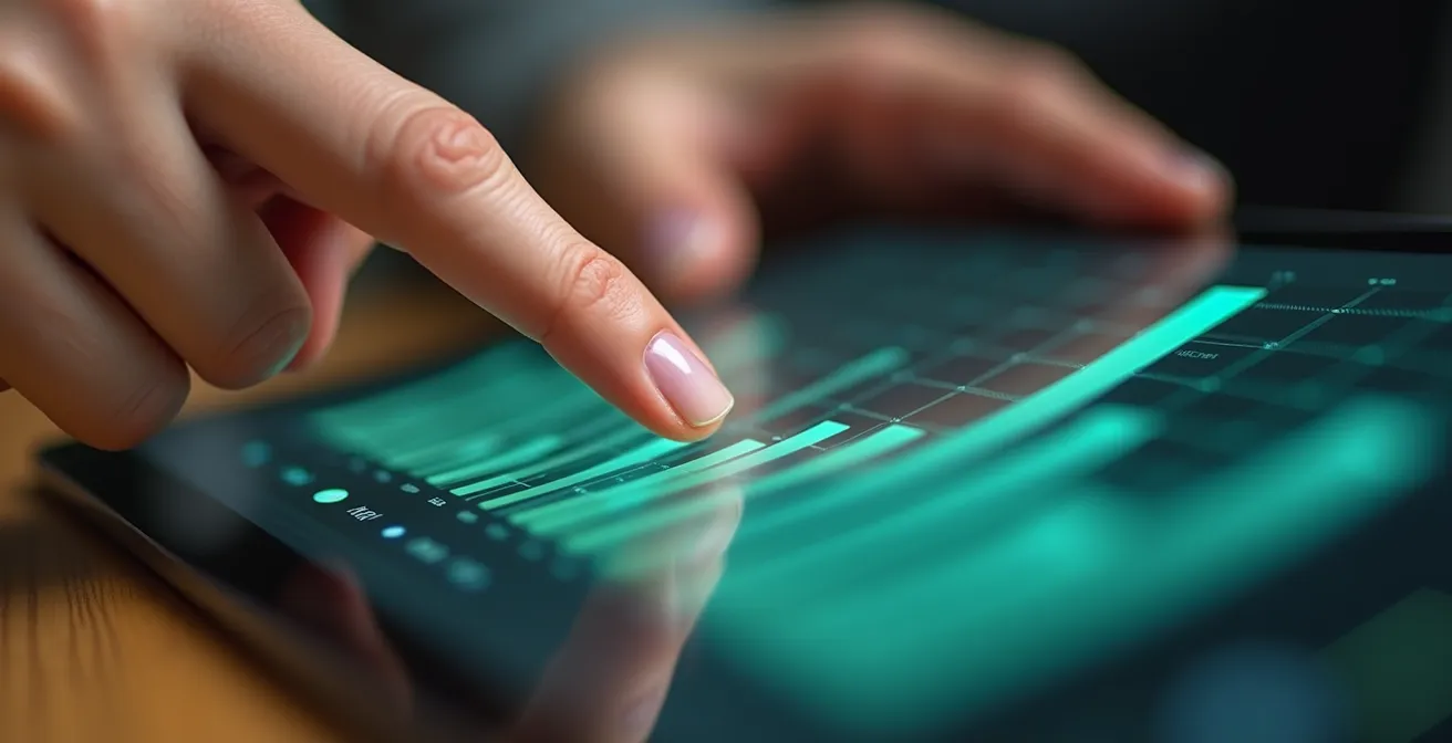 Geschäftsmann analysiert positive Wachstumskurven auf Tablet