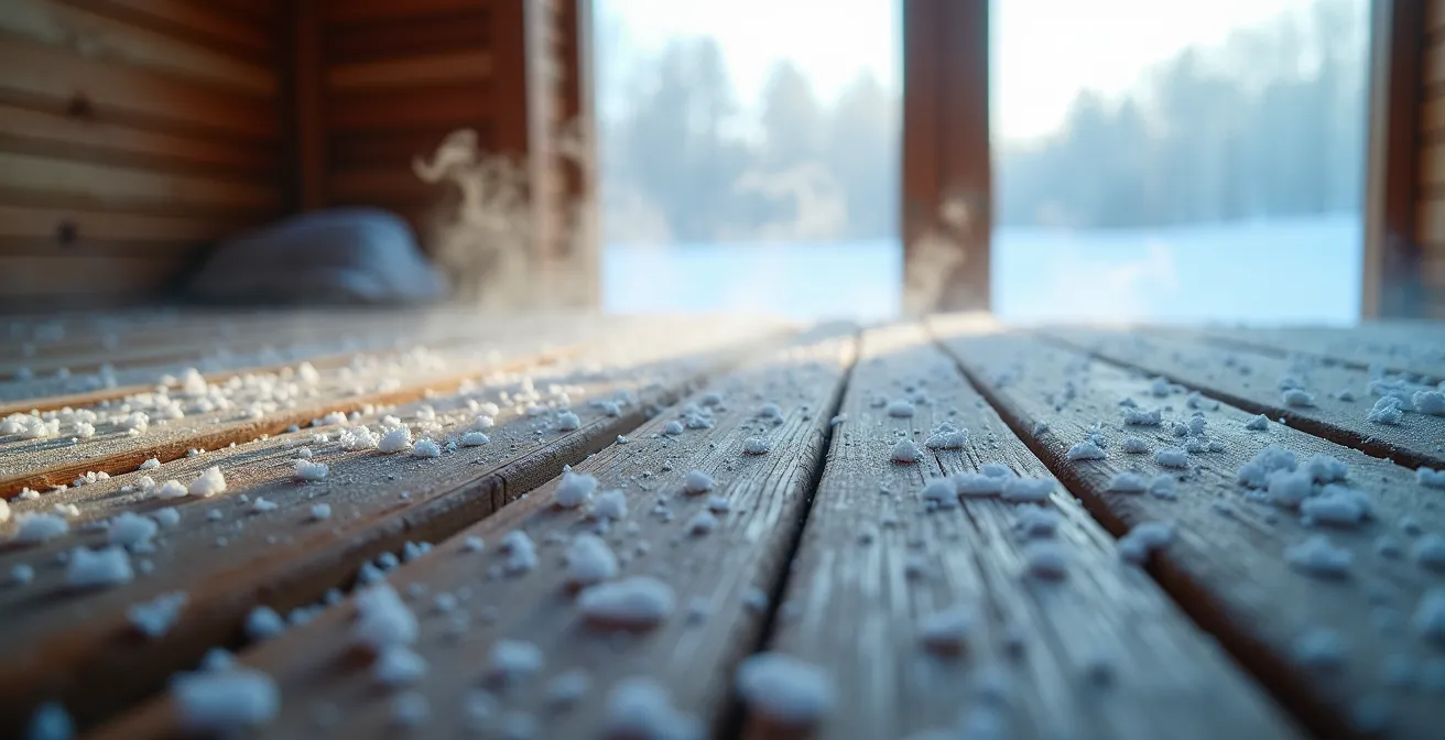 Winterliche Wellness-Szene mit Sauna und Eisbademöglichkeit an der Ostsee